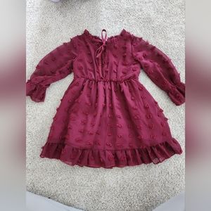 Red dress with sheer sleeves